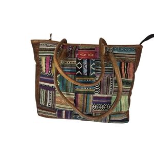 Vintage Addiction patchwork leather tote bag purse boho made in nepal htf